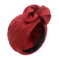 Moteriška kryžminė galvos skara Vienspalvė lanko mazgas Bandana Minkšta kvėpuojanti turbana kepurė Retro stiliaus galvos apdangalas trumpiems plaukams Ilgi plaukai Moteriški madingi aksesuarai vyno raudonos spalvos