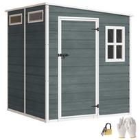 Tool House 2.89 m² Tool Shed with Wood Look 3 Windows Ventilation Floor Lock Gloves 182 x 182 x 196 cm 182 x 182 x 196 cm pilka