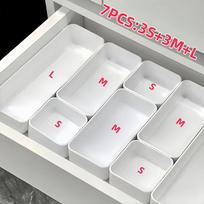 7 vnt. Stalčių organizatorių rinkinys, plastikinės kosmetikos ir odos priežiūros laikymo dėžutės su pertvaromis kosmetinei, stalui ir stalčiui tvarkyti as the picture