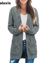 New Chunky Cable Knit Long Sleeve Cardigan for Women Autumn Winter XXXL juoda