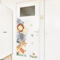 Durų lipdukai Mielas džiunglių gyvūnas Dramblys Žirafa Akvarelė Sienos lipdukas Vaikų kambariui Kūdikio darželio kambariui Lipdukai Namų dekoras 30x90CM gray