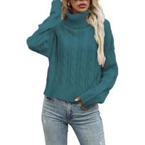 Women's Lazy Style Loose Short Long-sleeved Cable Knit Sweater S
