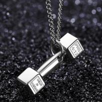 Fitness Dumbbell Pendant Necklace Men's Titanium Steel Personality Couple Simple Pendant Necklace beige