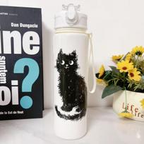 750ml Black Cat Cartoon Water Bottle BPA-Free Outdoor Travel Home Gift for Friends And Family Student Camping Wilderness 0.75L gray