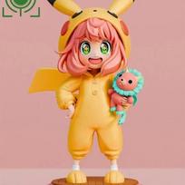 14cm SPY×FAMILY Anya Forger with Pokemon Pikachu Suit Anime Action Figure Toys no box beige