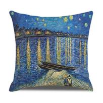 Vintage Art Cushion Cover Van Gogh Oil Painting Pillowcase Living Room Sofa Decoration,(15) 30x30cm gray