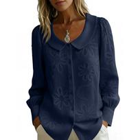 Women’s Long Sleeve Embroidered Blouse with Collar Relaxed Fit Button Down Shirt Top for Daily Wear S juoda