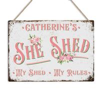 Personalised She Shed Sign Metal Garden Plaque Vintage Decor Name Custom Gift 20X30CM pink