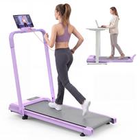 Namų biuro stalo bėgimo takeliai, 2-in-1 bėgimo takeliai vaikščiojimui, bėgiojimui ir lengvam bėgiojimui, su 120 kg svorio talpa 112.5 x 50 x 93.5 cm violetinė