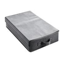 Cassette Storage Box with Lid and Carry Handle, Soft Fabric Media Case with Divider for Shelf Collections, Cabinet Placement and Desktop Access 1 gray