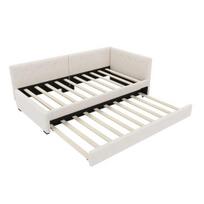 Daybed 90x200cm, Daybed with Pull-out Bed, Sofa Bed, Single Bed (No Mattress), Minimalist Styling, Beige, Gray smėlis