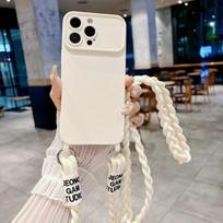 Candy Cute Lanyard Case For iPhone 16 Pro Max 12 11 13 15  14 Pro Shockproof Solid Braid Crossbody Neck Cord Strap Soft Cover for iPhone 11&hong9 white