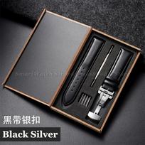 20mm 22mm Genuine Leather Watchband 14/16/18/24mm Watch Strap Automatic Butterfly Buckle Men&Women Business with Box Wrist Band 22mm gray