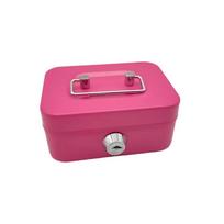 1PC Key with Handle Lock Cash Box Metal Small Cash Storage Box with Handle with Lockable Cover Money Organizer Kids pink