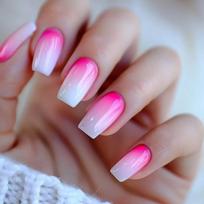 24 Pcs Pink Gradient Square Press On Nails Medium Length Ballet Fake Nail Tips Reusable Wearable False Nails pink