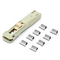 Spaustukų prietaisas Nešiojamas rankinis popieriaus tvirtinimo sąvaržėlės dozatorius Tvirtinimo spaustukas Sagtukas Mokyklai Green (1 clip pusher+8 clips) beige