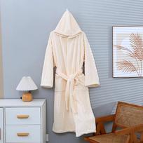 Moterų koralinio vilnos chalatas su gobtuvu: Minkštas, Nesišeriantis, Sugeriantis, Storas, Saldainių dryžuotas, Didelio dydžio rudeniui/žiemai Candy Stripe Bathrobe, One Size plytų raudona spalva