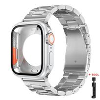 Strap+Case for Apple Watch Band 46mm 42mm 45 41 40 44mm Stainless Steel Bracelet  PC Cover for Iwatch Series11 10 9 8 7 6 SE 5 4 For Series6SE54 40mm blue