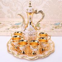 Senovinis metalinis turkiškos kavos puodų rinkinys Europos stiliaus arbatos rinkinys 6 prabangūs vyno taurės arbatos, Zamzam vyno, kavos, kapučino patiekimui beige