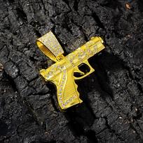 2PAC Tupac Rap Star Double-Layer 3D Pistol Pendant Hip-Hop Cuban-Link Long Necklace Alloy Streetwear Gift Children's Men yellow