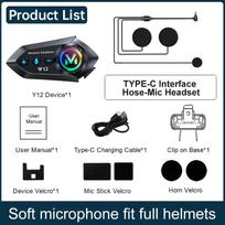 Y12 Dual Mic Motorcycle Helmet Headset Wireless Hands-free Call Phone Kit Waterproof MP3 Music Player Speaker Earphone black