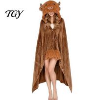 Wearable Hooded Blanket Animal Hoodie for Women, Oversized Flannel Sweatshirt Winter Casual Wear Blanket, Button-Up Cosplay Cape Sleepwear Women B brown