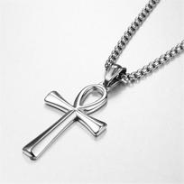 Egipto Ankh Kryžiaus karoliai Pakabukai Aukso Spalva Nerūdijančio plieno Hieroglifai Amuletai Kaklo papuošalai Moterims Vyrams Egiptas Papuošalai Dovanos 50cm gray