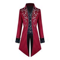 New Men's Velvet Steampunk Vintage Tailcoat Jacket Gothic Victorian Frock Coat Uniform Halloween Costume Men's Coat L raudona