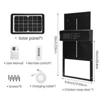 Saulės energija varstomos automatinės vištidės durys su LCD ekranu, šviesos jutikliu / laikmačiu / nuotolinio valdymo pultu, automatinės vištų durys, apsaugos nuo prispaudimo, vandeniui atsparios black