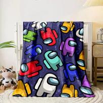 Colorful crewmates with helmets from  Among Us  on a dark spotted background. for all seasons blanket lunch break throw gift 80cm x 120cm black
