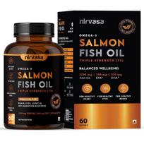 Nirvasa Omega 3 Salmon Fish Oil Softgels (Triple Strength, 60 Capsules) 1250mg | 560mg EPA & 400mg DHA | Supports Heart, Brain, Eye & Bone Health