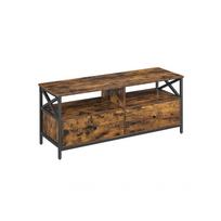 VASAGLE TV spintelė, TV staliukas 55 colių televizoriui, svetainei, su 2 stalčiais, 2 laikymo lentynomis, 120 x 40 x 50 cm, plieninis rėmas, industrinio stiliaus ruda