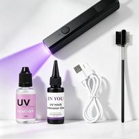 UV Hair Extension Kit with USB UV Lamp,30g Bonding Glue & 30ml Remover,Salon‑Quality Invisible Bonds Complete Home Salon Hair Styling Tool Set A set gray