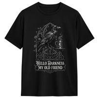 Hello Darkness My Old Friend Gothic Raven Coffee Bat Etching T Shirt Beach  Novelty T Shirts Men's 6XL Clothes Short-Sleeve Tops XXXXL black