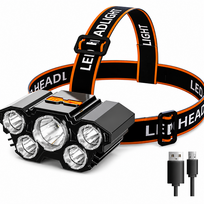 LED prožektorius ant galvos, įkraunamas, 5 LED lemputės, atsparus vandeniui, žibintai ant galvos, galvos žibintas
