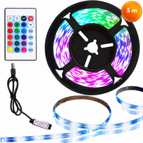 LED RGB juostelė 5 m, USB maitinimas, su nuotolinio valdymo pulteliu, LED šviesos juosta, LED apšvietimo juosta