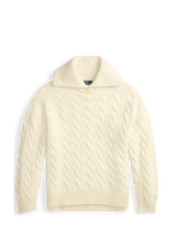 Polo Ralph Lauren - Wide-Collar Cable Wool-Cashmere Sweater - Megztinis - Kreminė spalva
