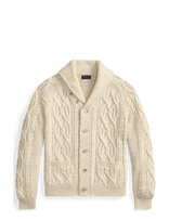 Polo Ralph Lauren - Aran-Knit Cotton Shawl Cardigan - Megztinis - Kreminė spalva