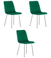 Kėdė su aksominiu apmušalu ir chromuotomis metalinėmis kojomis, žalia, 86 cm, 3 vnt.