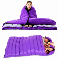 Dvigubas miegmaišis 2 žmonėms, violetinis, komfortas iki -5 °C, dvivietis miegmaišis, miegmaišis porai