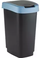 Rotho Twist šiukšliadėžė, juodo plastiko, 25 l, juodu dangčiu su mėlynu kraštu.