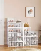 SONGMICS batų dėžės, 12 vnt. rinkinys su durelėmis, 33,2 x 23 x 14,5 cm, skaidrios, debesų baltos spalvos