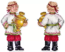 MP Studia Velykinis siuvinėjimo rinkinys kryželiu „Šventinis samovaras“, 17x9 cm