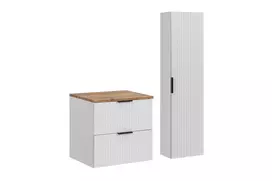 Vonios baldų komplektas Comad Adel White 60 cm su stalviršiu ir aukšta spintele, balta