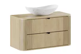 Pakabinamas vonios baldų komplektas Comad Ovalia Cremona 100 cm su stalviršiu ir praustuvu, smėlinė