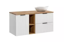 Pakabinamų vonios spintelių komplektas su stalviršiu ir pastatomu praustuvu Comad Adel White Cloud, 120 cm, balta