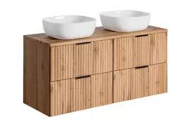 Pakabinama vonios spintelė su stalviršiu ir 2 pastatomais praustuvais Comad Adel Oak Smile, 120 cm, smėlinė