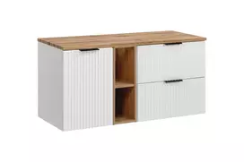 Pakabinamų vonios spintelių komplektas su stalviršiu ir skalbinių krepšiu Comad Adel White, 140 cm, balta
