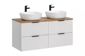 Pakabinamų vonios spintelių komplektas su stalviršiu ir 2 pastatomais praustuvais Comad Adel White Smile, 120 cm, balta