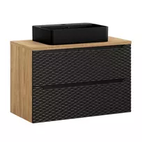 Pakabinama vonios spintelė su stalviršiu ir pastatomu praustuvu Comad Ocean Black Trust, 90 cm, juoda/smėlinė